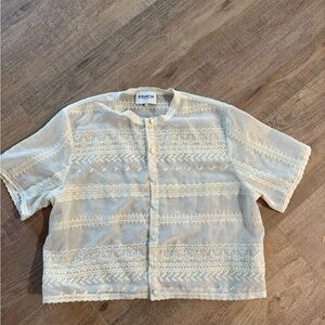French style blouse Cream Lace Button-Up Blouse size Small